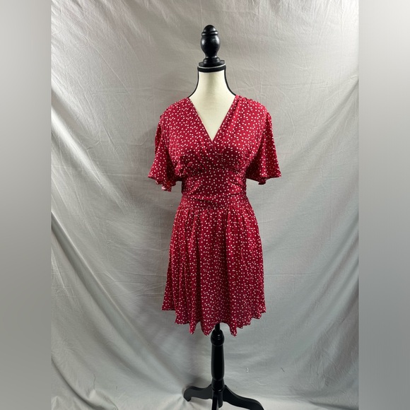 Heart Pattern Ruffle Sleeve Dress Red - Picture 6 of 9